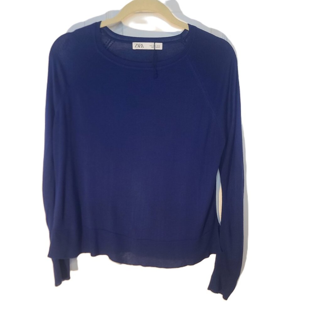 Zara Blue Lightweight Long Sleeve Basic Top Size Small
